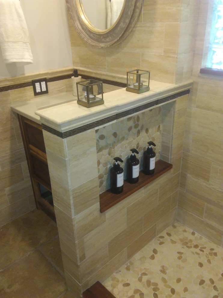 Travertine bath Transitional Bathroom Chicago by Top Drawer