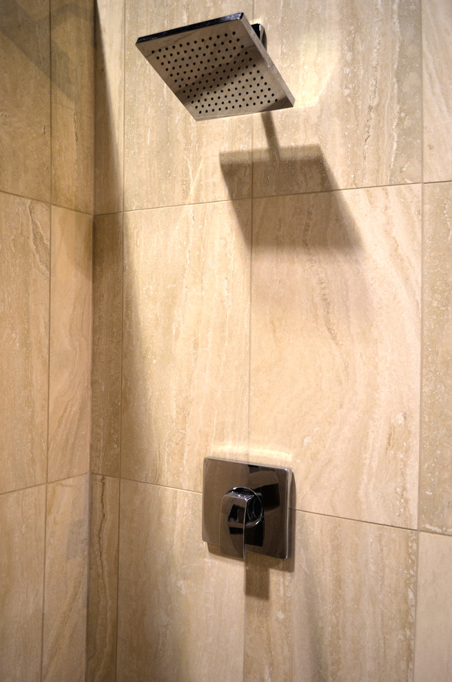 Travertine Shower Install Baja Medium Transitional Bathroom