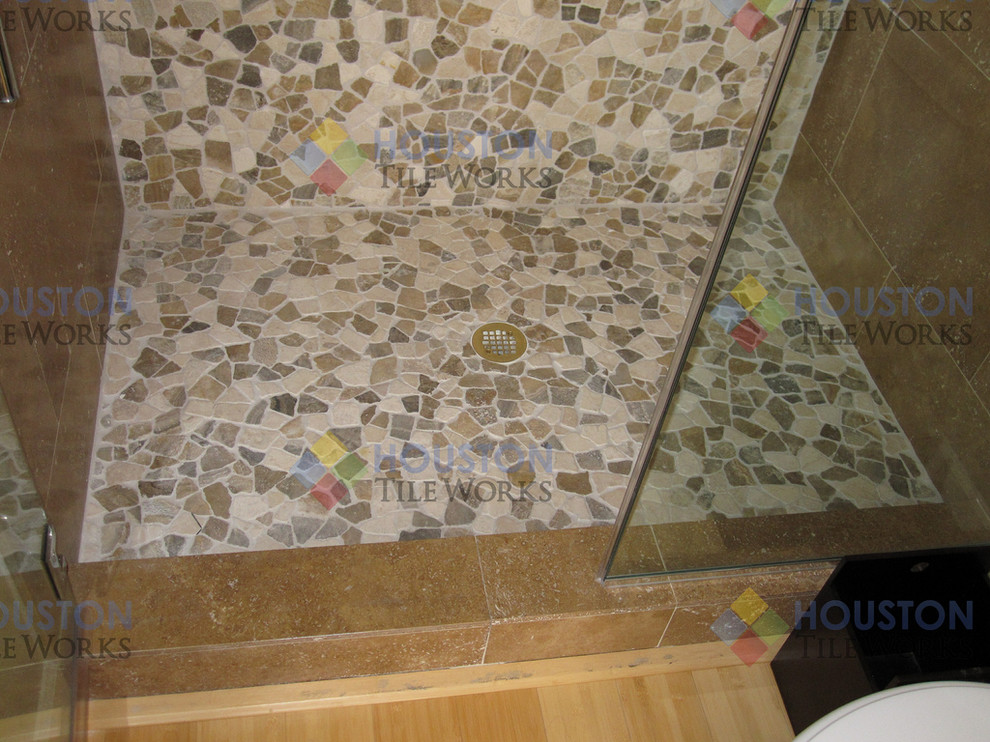 Travertine Stone Shower Mediterranean Bathroom Houston by Houston Tile Works Houzz