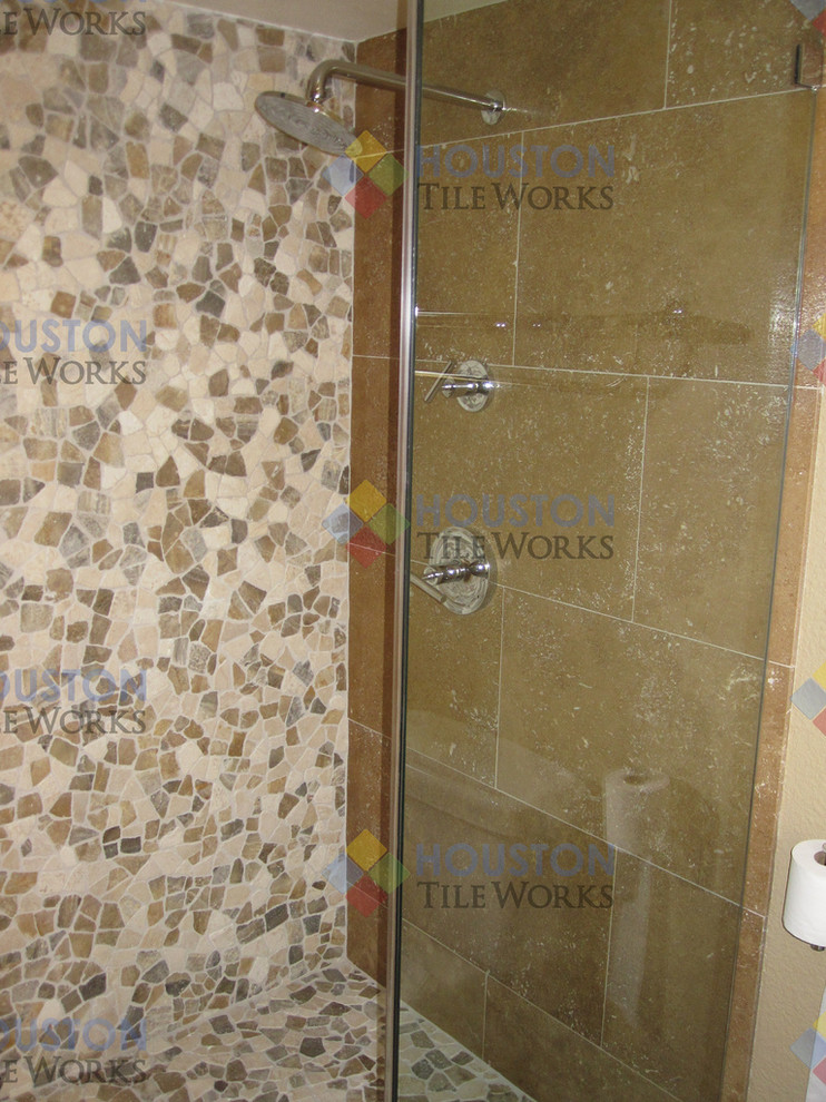 Travertine Stone Shower Mediterranean Bathroom Houston by Houston Tile Works Houzz