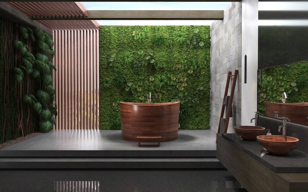 Japanese bathtub - large master japanese bathtub idea in Miami