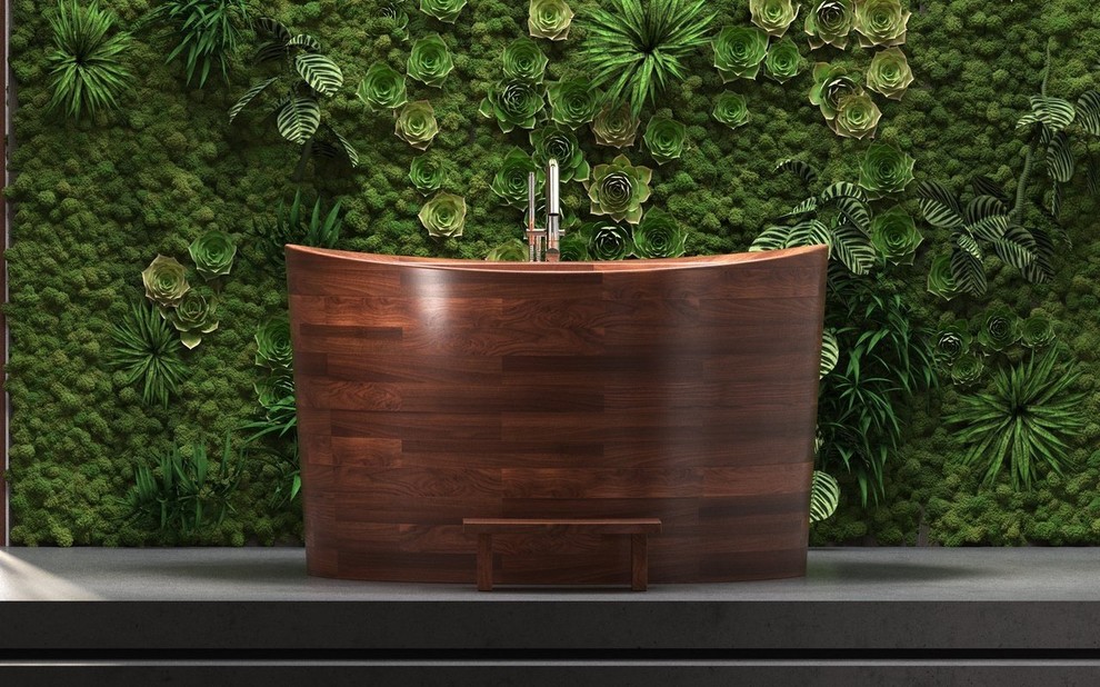 マイアミにあるラグジュアリーな広いアジアンスタイルのおしゃれなマスターバスルーム (和式浴槽) の写真