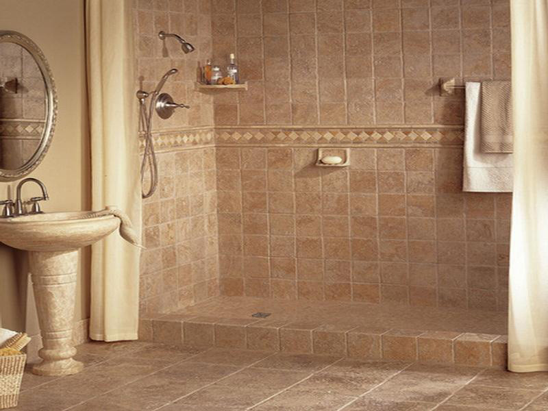 Doorless shower - mid-sized mediterranean master stone tile travertine floor doorless shower idea in Atlanta