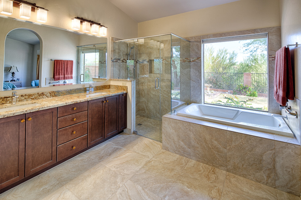 Photo of a large contemporary ensuite bathroom in Phoenix with granite worktops.