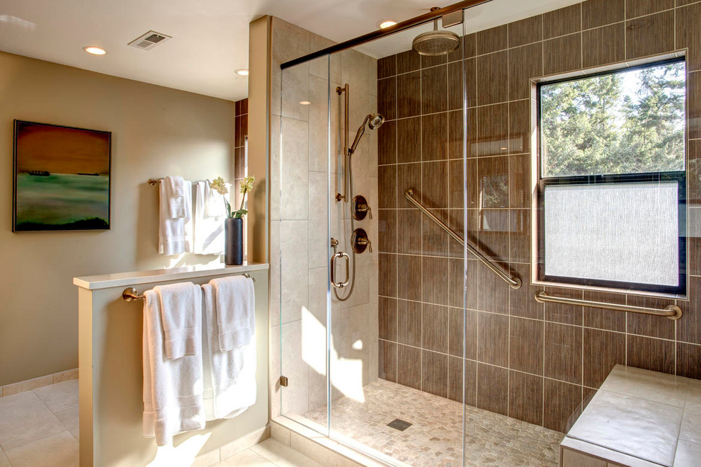 Example of a transitional bathroom design in Seattle