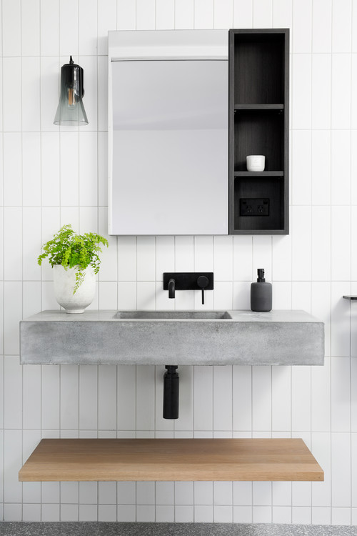 White Elegance with Floating Concrete Vanity