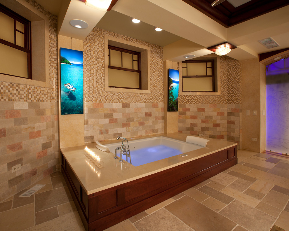 Ispirazione per una grande stanza da bagno contemporanea con pavimento in pietra calcarea