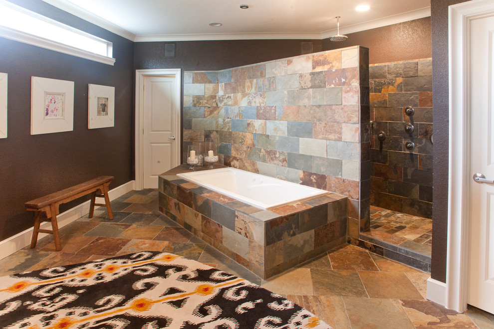 Example of a minimalist slate tile bathroom design in Dallas