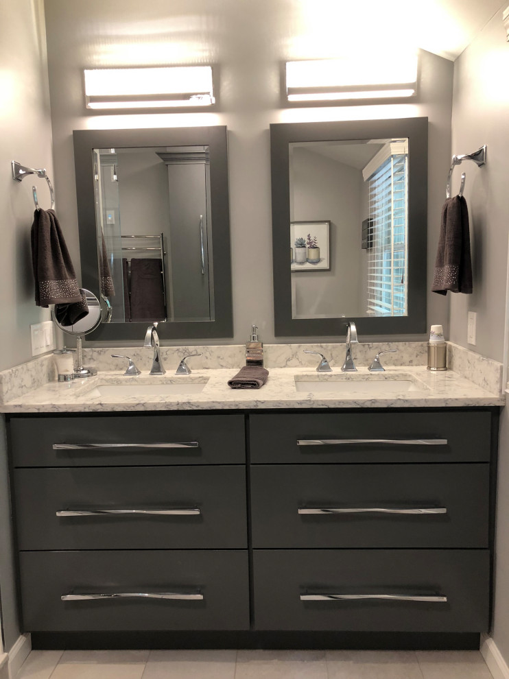 Vanity and double sinks Completed Guilford CT Master Bathroom Modern