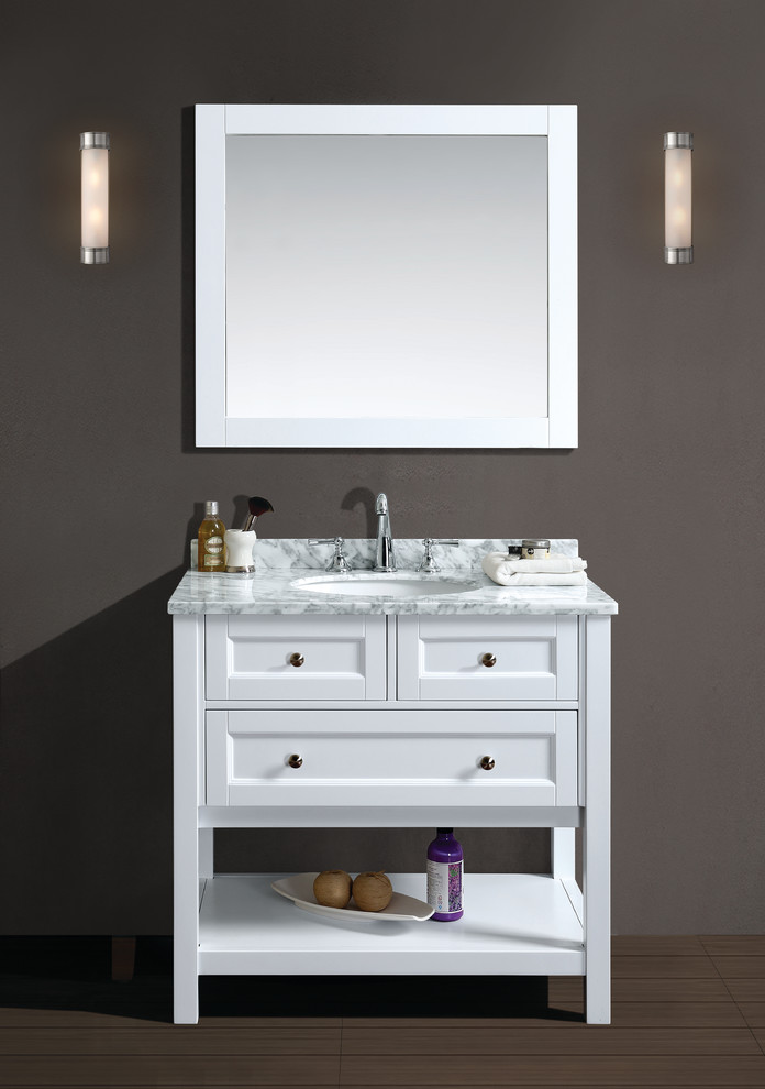 Foto på ett litet funkis badrum med dusch, med skåp i shakerstil, skåp i mörkt trä och marmorbänkskiva