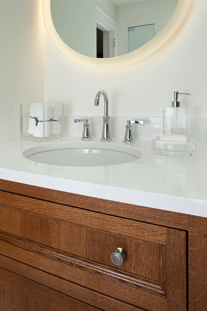 Vanity with lighted mirror Contemporary Bathroom Minneapolis by
