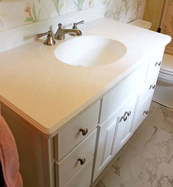 Venaro White Corian Countertop & Shower with Bathroom Update Akron