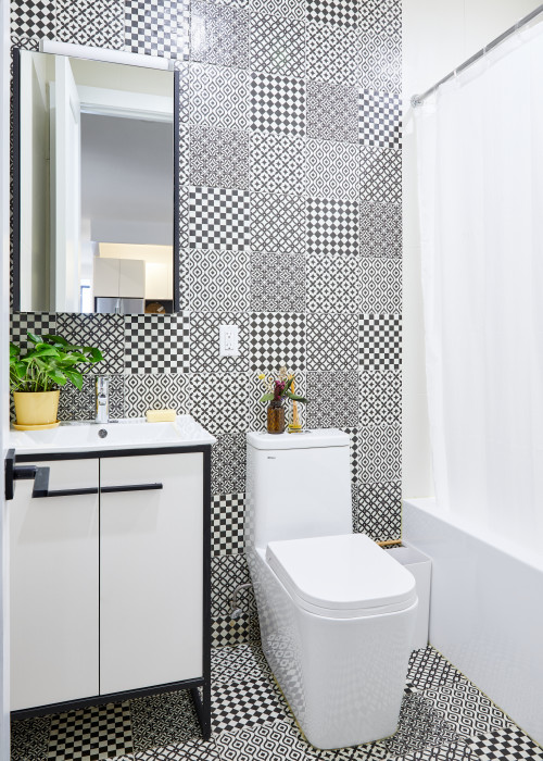 Dynamic Patchwork Bliss: Black and White Patchwork Tiles