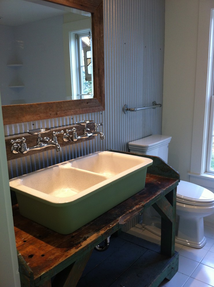 Vermont Ski House Eclectic Bathroom Boston By Mjg Interiors Houzz - Galvanized Steel Bathroom Sinks