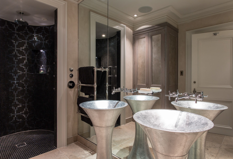 This is an example of a large contemporary ensuite bathroom in Cheshire with marble flooring.