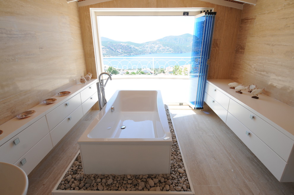 Design ideas for a contemporary bathroom with a freestanding bath.