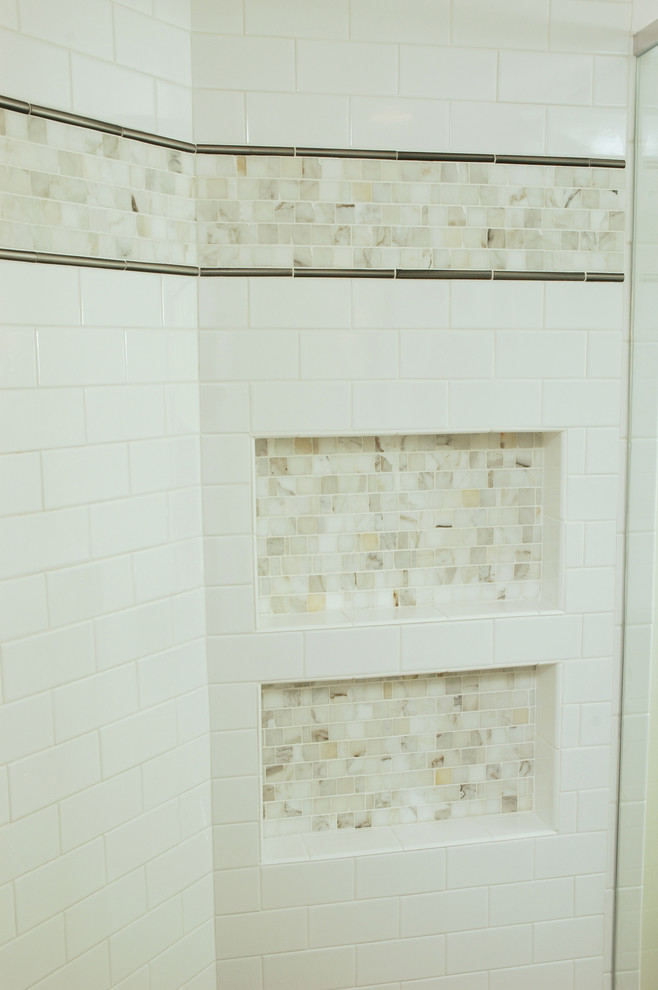 Mid-sized elegant master white tile and subway tile bathroom photo in Cincinnati