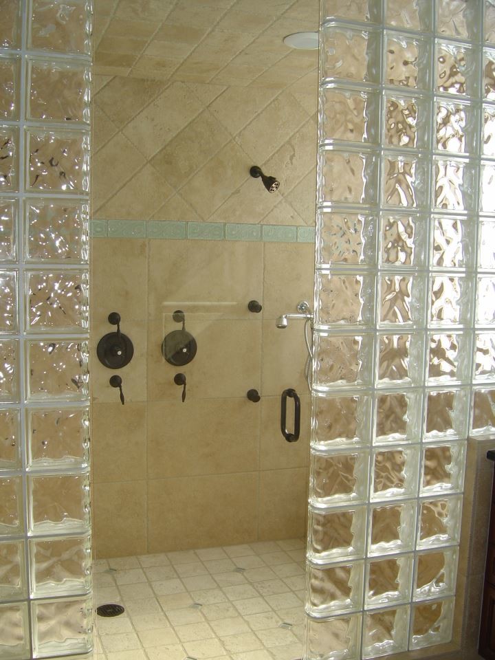 Walk-in Glass Block Shower with Decora pattern - Modern - Bathroom ...