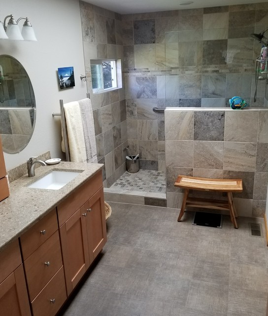 Walkin shower with Window Fusion Bathroom Portland by Wilsonville Carpet & Tile Houzz