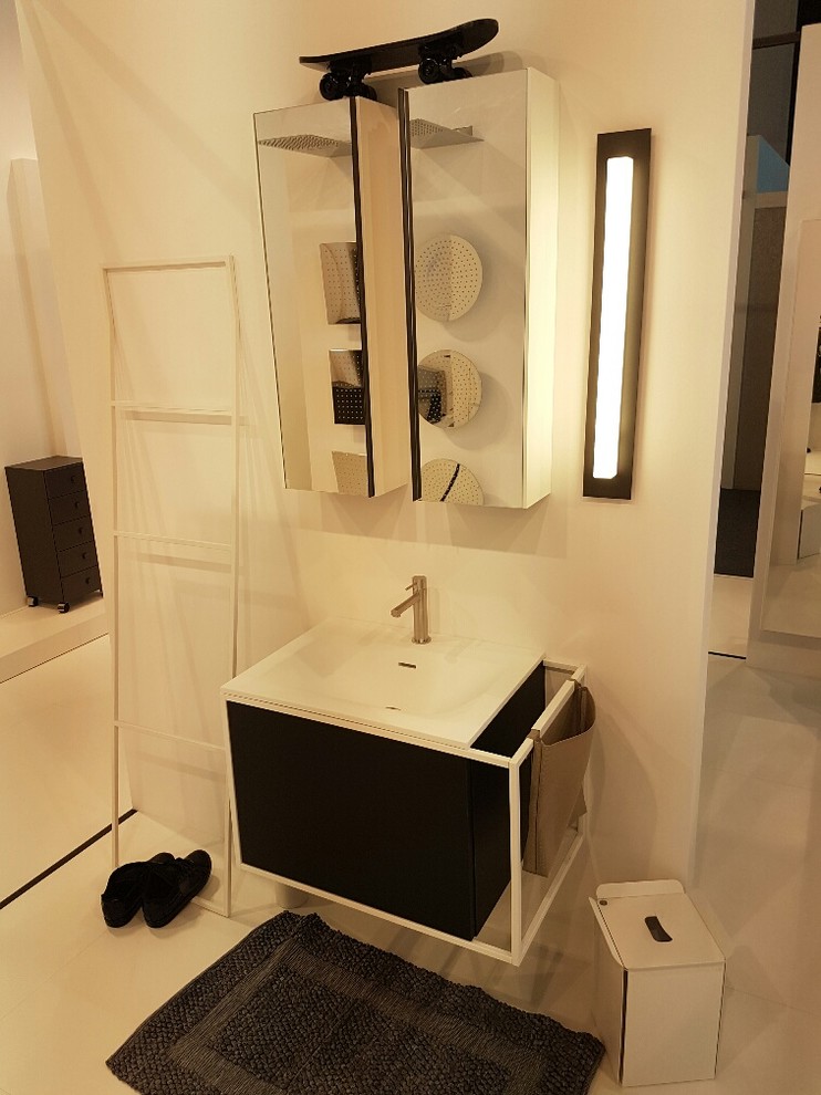 Wall Mounted Single Sink Bathroom Vanity Walnut/ Black Contemporary Bathroom Miami by