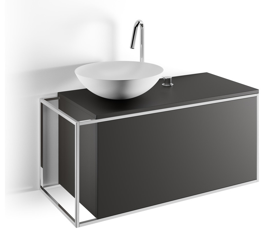 Wall Mounted Single Sink Bathroom Vanity Walnut/ Black Contemporary