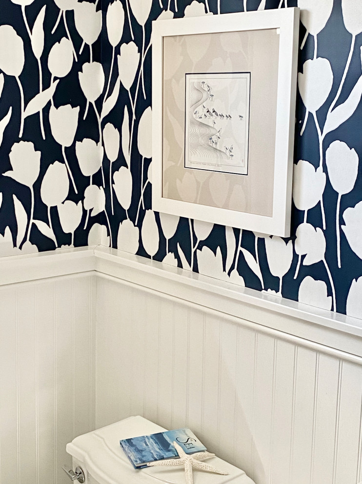 Wallpaper in bathrooms- love it - Beach Style - Bathroom - Boston - by Alyson Abby Interiors | Houzz