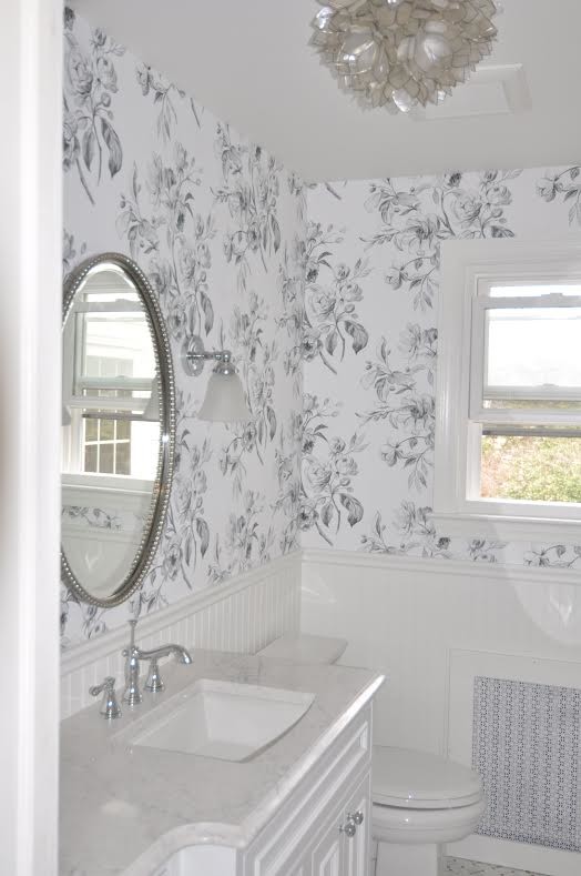 Wallpaper Installation White Transitional Bathroom Bathroom New