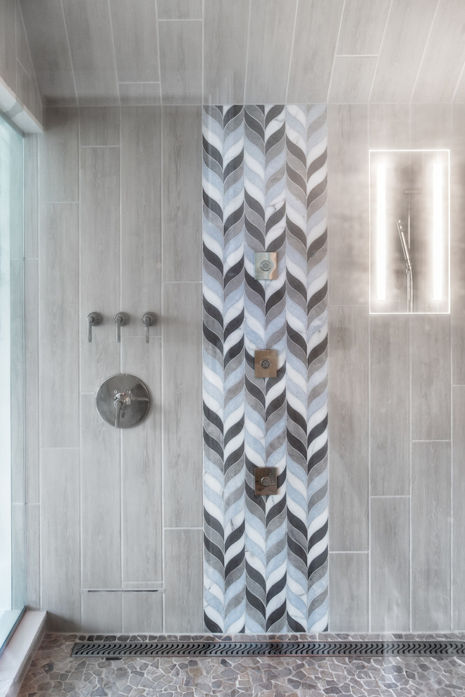 Waterfall Mosaic Tile and Shower Jets - Transitional - Bathroom - New York - by KraftMaster Renovations | Houzz