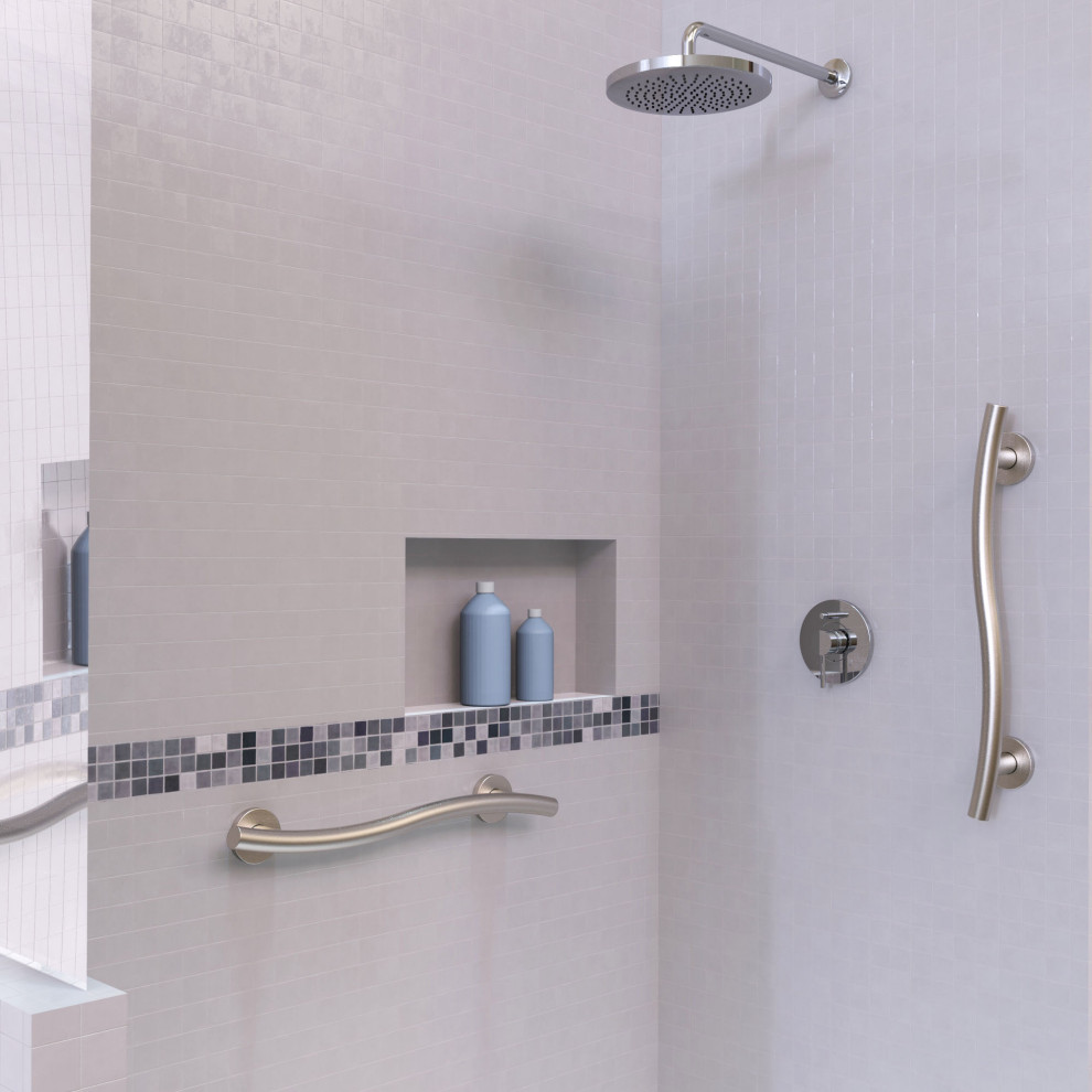 Wavy Grab Bars in Brushed Nickel Modern Bathroom Charlotte by