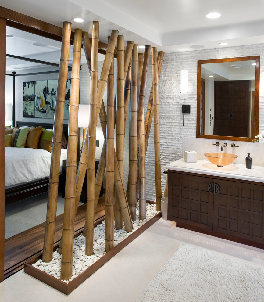 Bathroom - zen bathroom idea in Los Angeles with a vessel sink