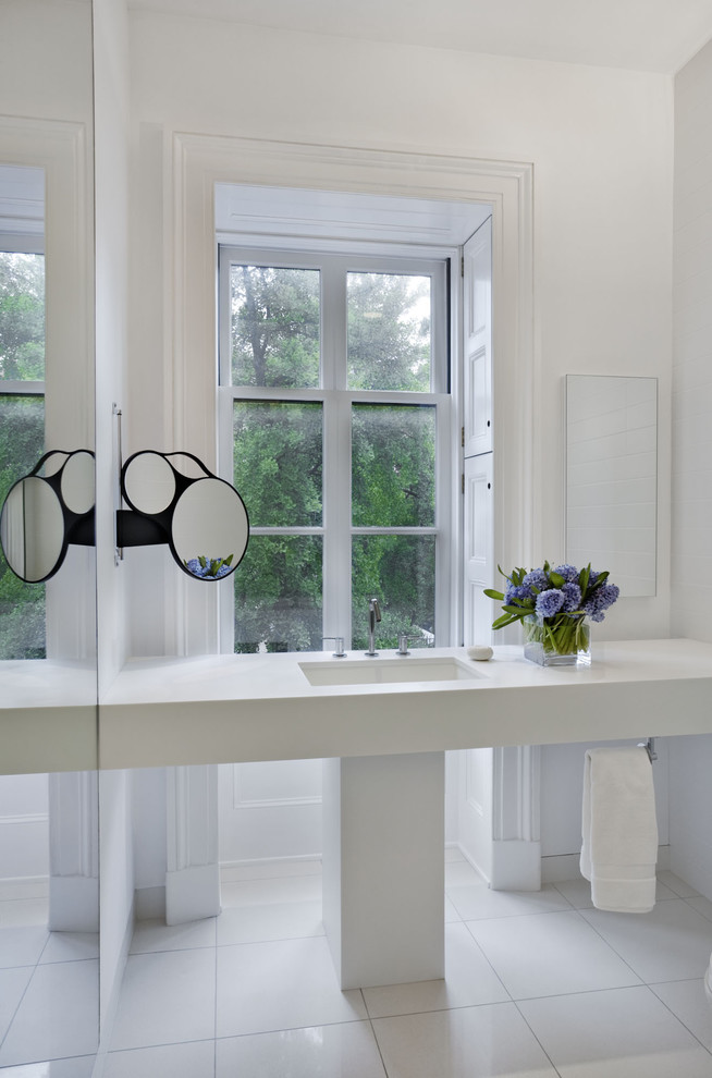 Bathroom - contemporary bathroom idea in New York with shaker cabinets