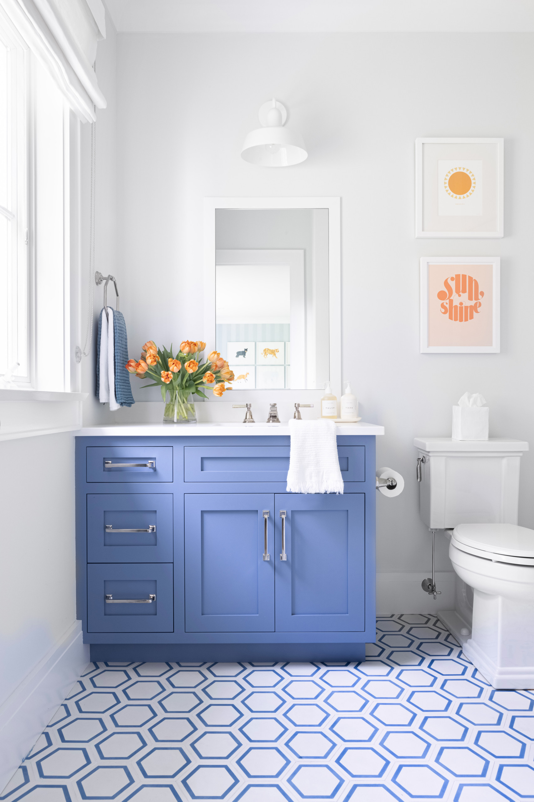 75 Shower Curtain with Blue Cabinets Ideas You'll Love - December