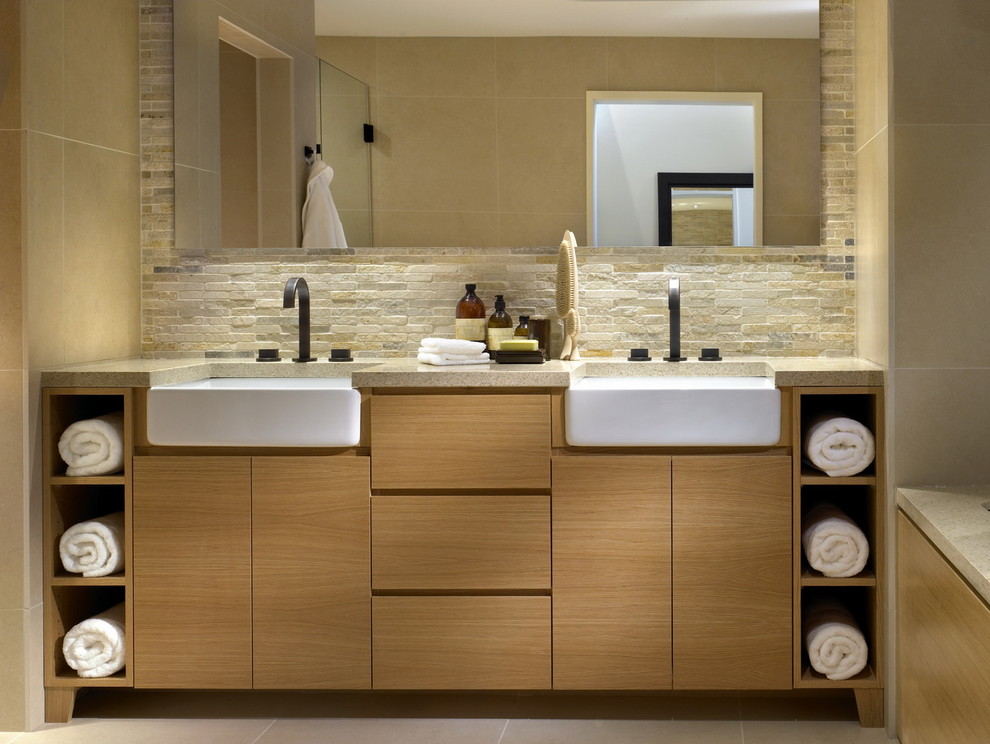 Photo of a contemporary half tiled bathroom in Vancouver.