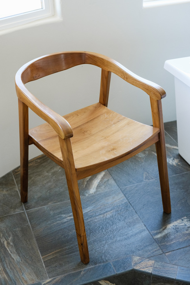 White & Bright Master Bathroom w/ Teal mosaic tile backsplash