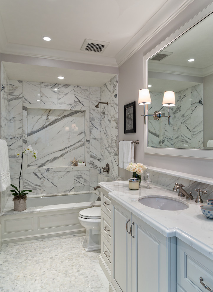 White Calcutta Gold Marble Guest Bath Traditional Bathroom Miami