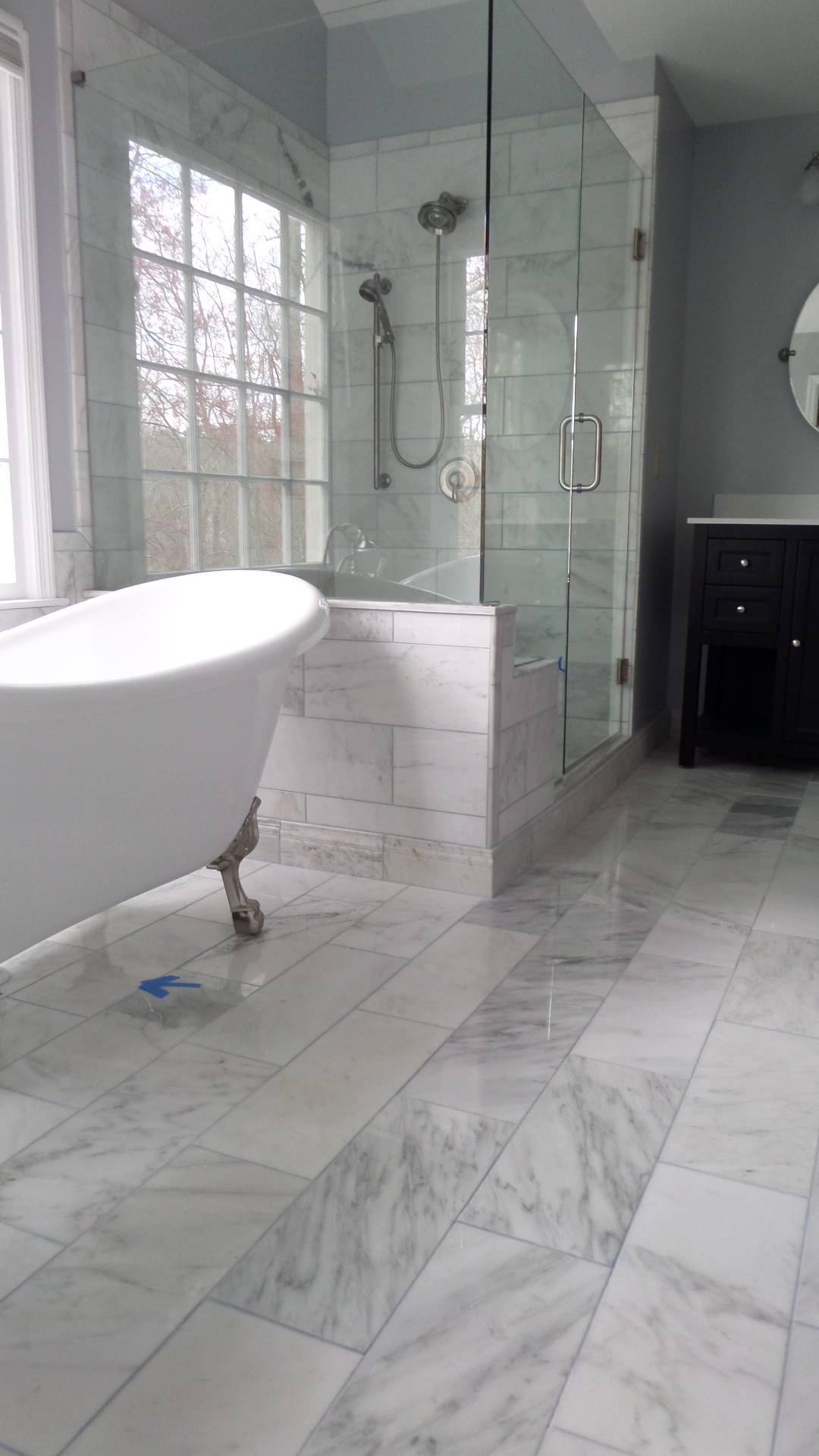 White Carrera Tile- Bath Remodel - Modern - Bathroom - Atlanta - by K&M  Flooring | Houzz