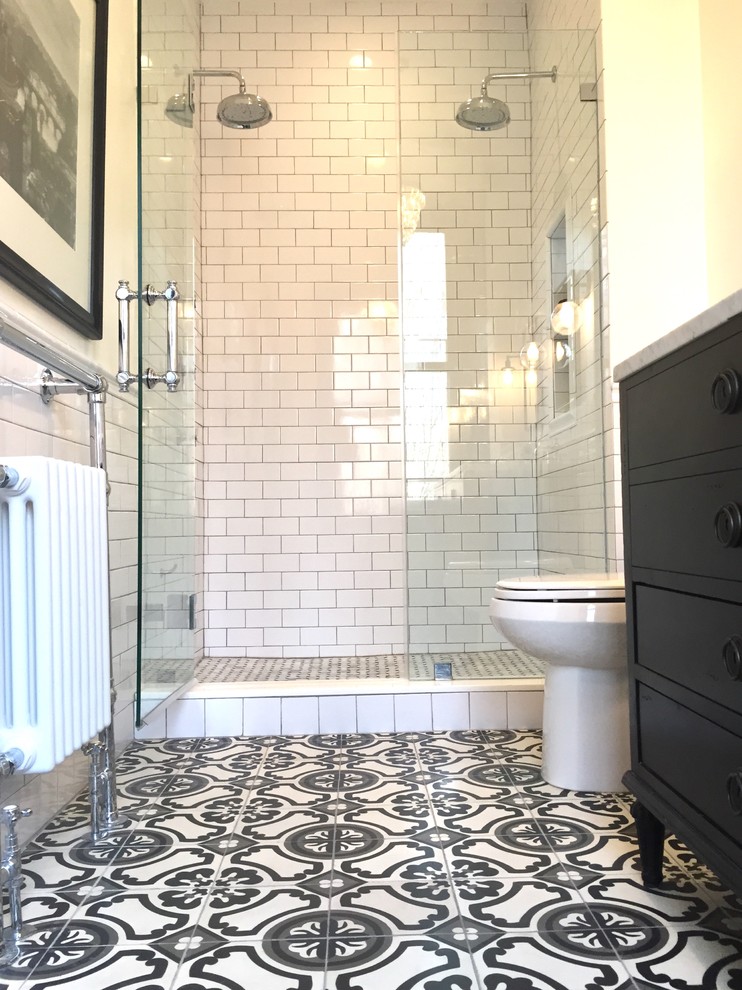 White Ceramic and Marble Bathroom in Washington D.C. Modern