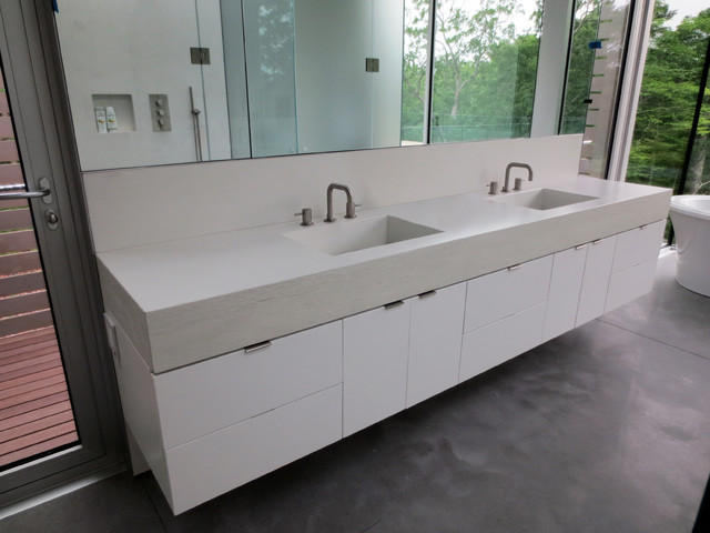 White Concrete Bathroom Vanity Sink with Double Faucets ...