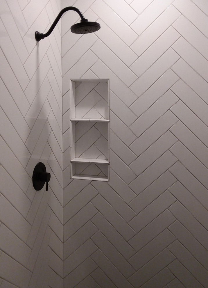 White herringbone shower tile Transitional Bathroom Phoenix by