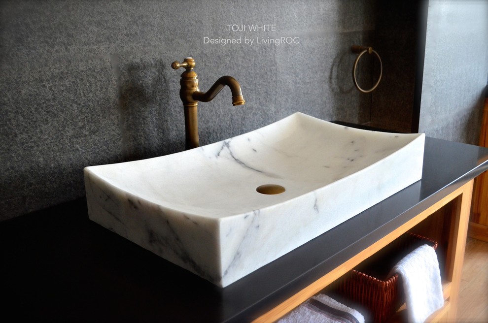 WHITE MARBLE 27INCH STONE BATHROOM VESSEL SINK TOJI WHITE Craftsman Bathroom Los