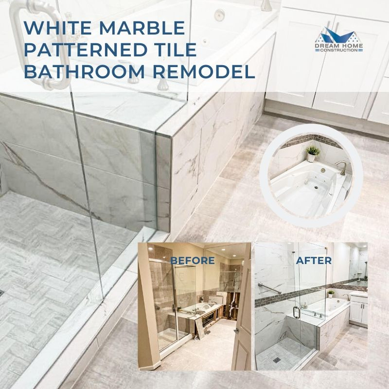 Idéer för ett stort modernt vit en-suite badrum, med skåp i shakerstil, vita skåp, grått golv, vita väggar, bänkskiva i kvartsit, en jacuzzi, en hörndusch, vit kakel, keramikplattor, dusch med gångjärnsdörr och cementgolv