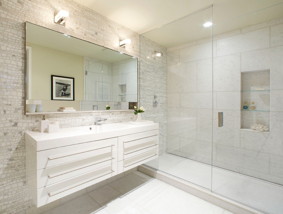 White on White Bathroom Design in Chelsea - Modern - Bathroom - New ...