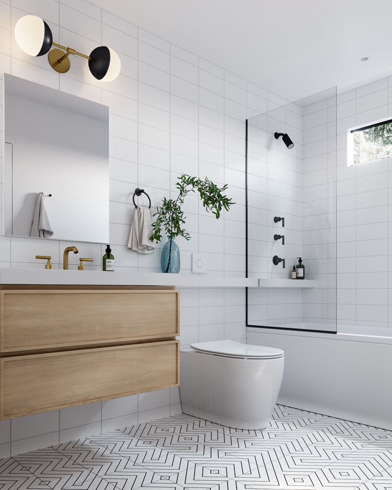 Inspiration for a scandi bathroom in New York.