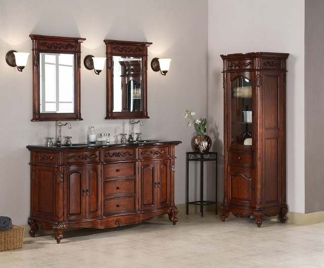Windsor 60" Antique Cherry Double Sink Vanity Traditional Bathroom
