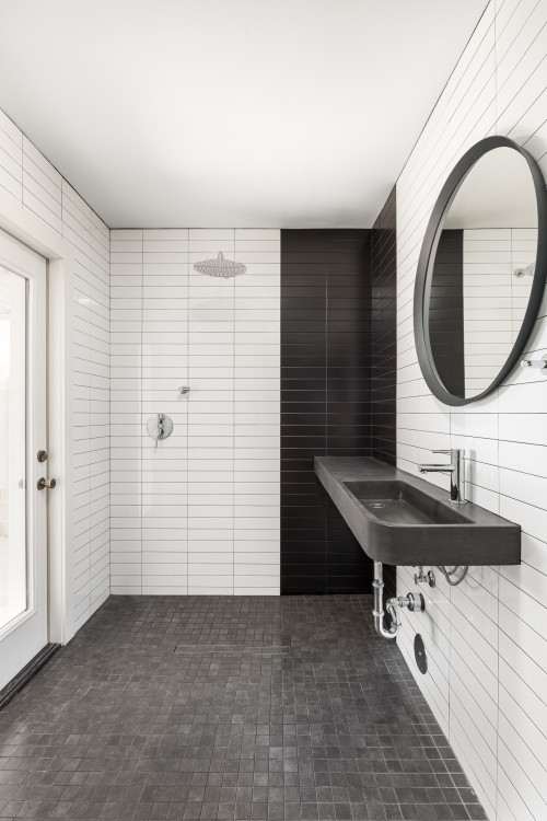 Modern Walk-in Shower with Gray Mosaic Tiles