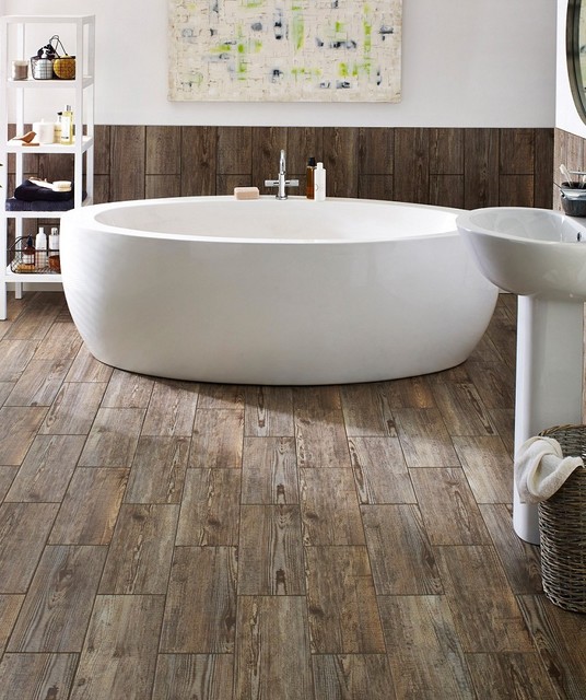 Woodgrain Bayur Borneo Wood Effect Tile Rustic Bathroom Other woodgrain-bayur-borneo-wood-effect-tile-rustic-bathroom-other
