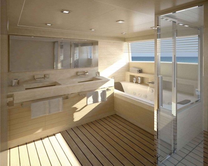Exemple d'une salle de bain principale bord de mer de taille moyenne avec un lavabo posé, une douche d'angle et parquet clair.