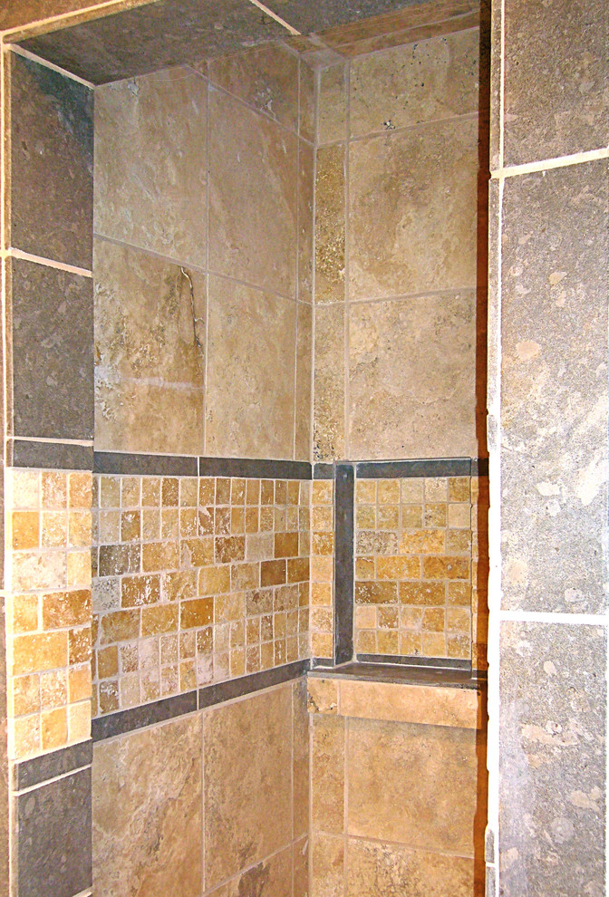 Design ideas for a medium sized world-inspired bathroom in Portland with an alcove shower.