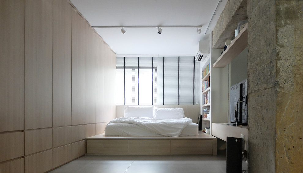 シンガポールにある小さな北欧スタイルのおしゃれな寝室