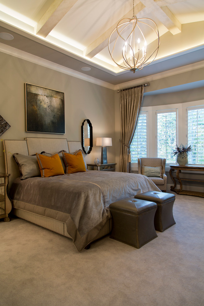 Bedroom - large transitional master carpeted bedroom idea in Kansas City with beige walls